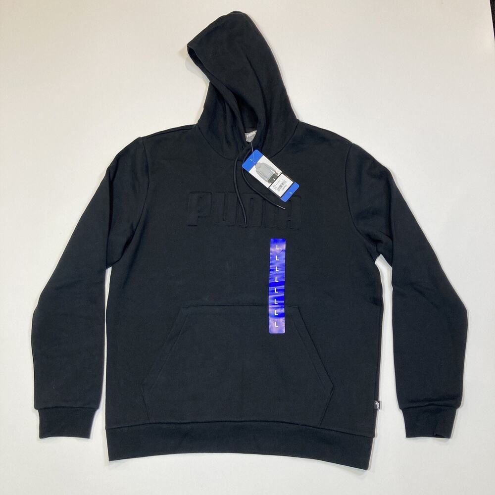 Puma Hoodie Mens Size Large Black Sweatshirt Pullover Spellout Logo Sweater